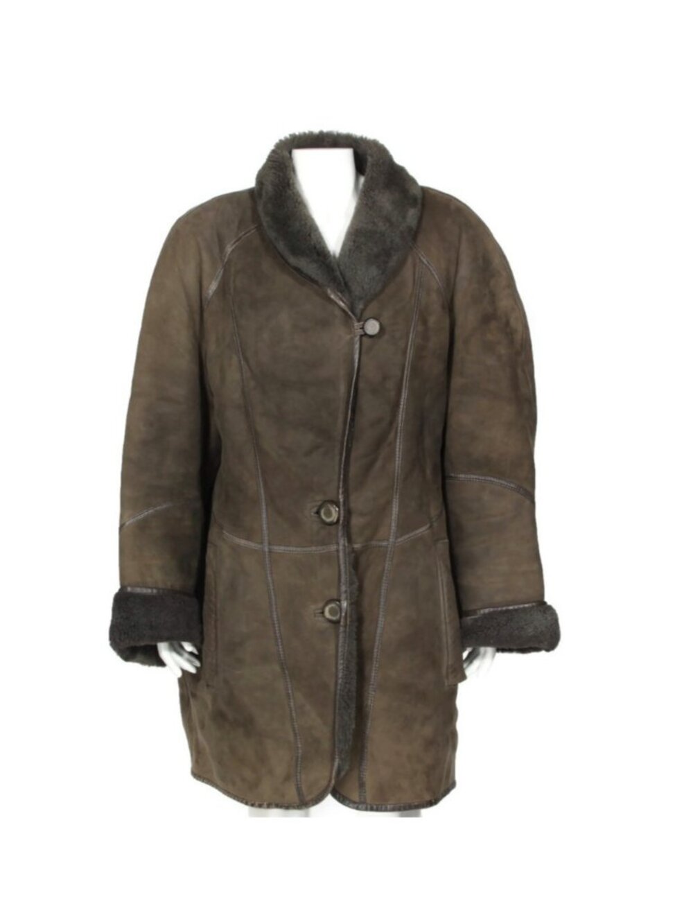 DOUGLAS Shearling Coat Woman Size 48 Brown Button Front Luxury